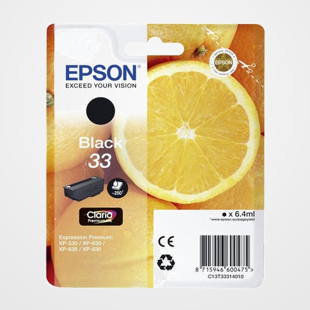 CARTUCHO INKJET EPSON T333140 Nº33 XP-530/XP-540/XP-630/XP-635/XP-640/XP-645/XP-830/XP-900 NEGRO 6,4 ml