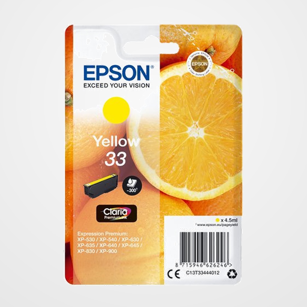CARTUCHO INKJET EPSON T334440 Nº33 XP-530/XP-540/XP-630/XP-635/XP-640/XP-645/XP-830/XP-900 AMARILLO 4,5 ml