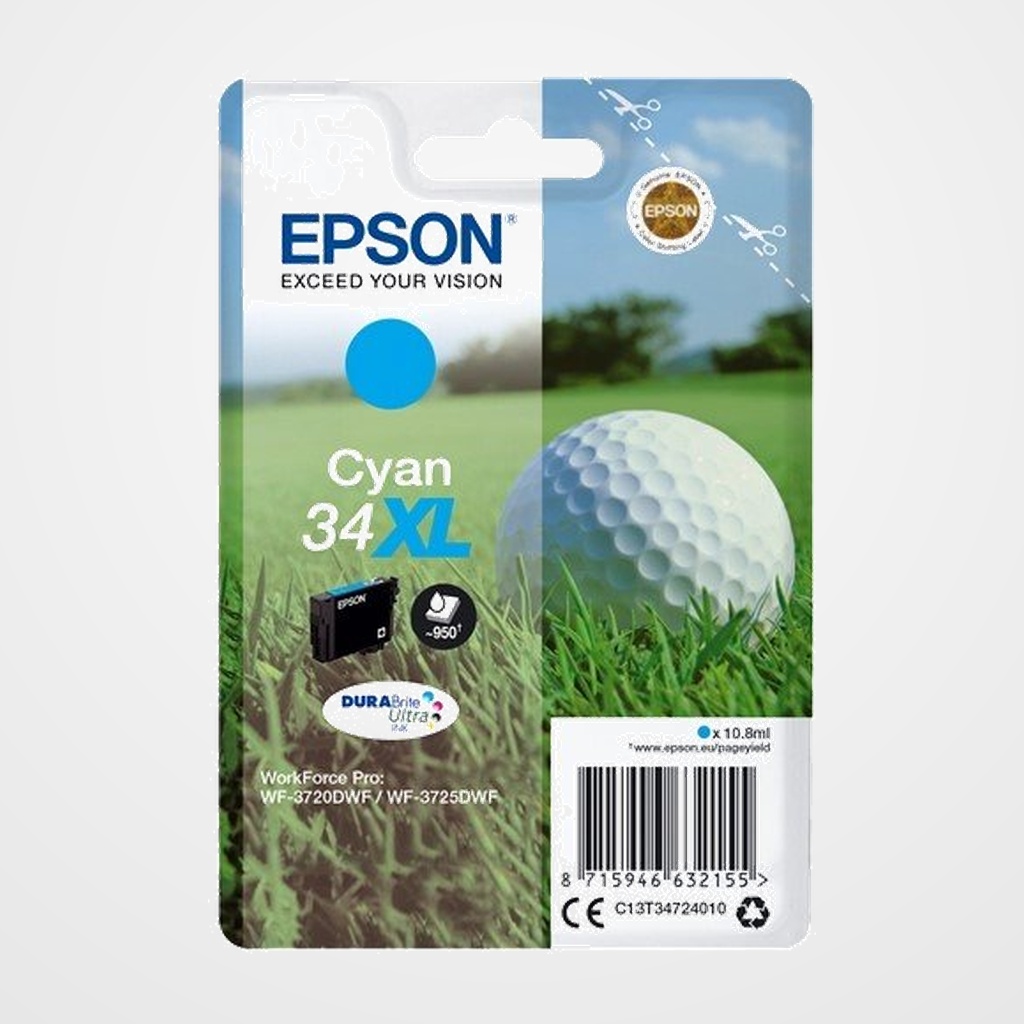 CARTUCHO INKJET EPSON T347240 Nº34XL WORKFORCE PRO WF-3720/3720DWF/3725DWF CIAN 10,8ML