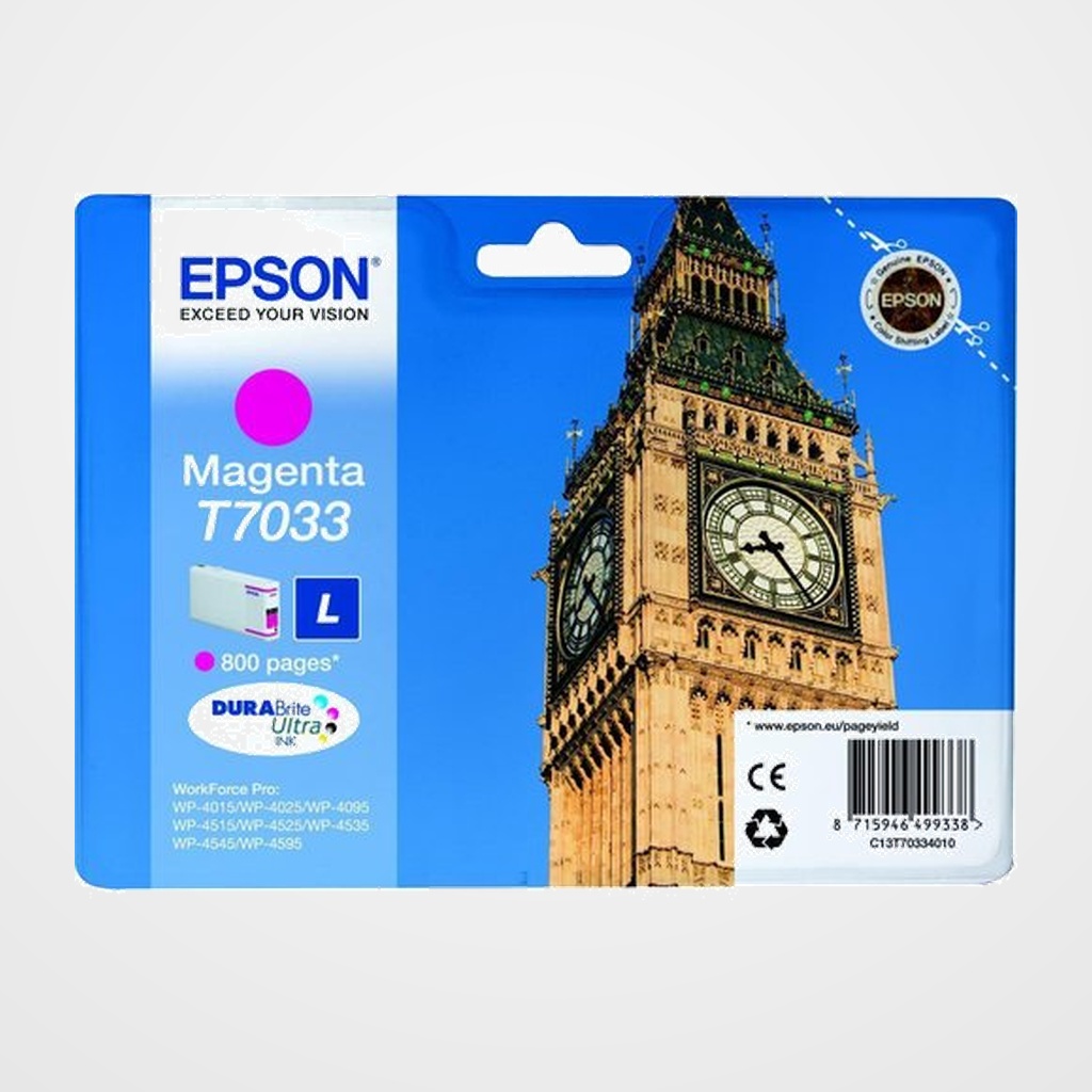 CARTUCHO INKJET EPSON T703340 WORKFORCE PRO WP- 4000/4500/4545DTWF/4525DNF/4015DN/4015DN MAGENTA (800 PAGINAS)