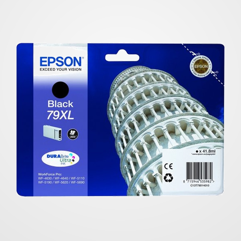 CARTUCHO INKJET EPSON T790140 Nº79XL WORKFORCE PRO WF-4630DWF/WF-4640DTWF/WF-5110DW/WF-5190DW/WF-5620DWF/WF-5690DWF NEGRO 41,8 ml