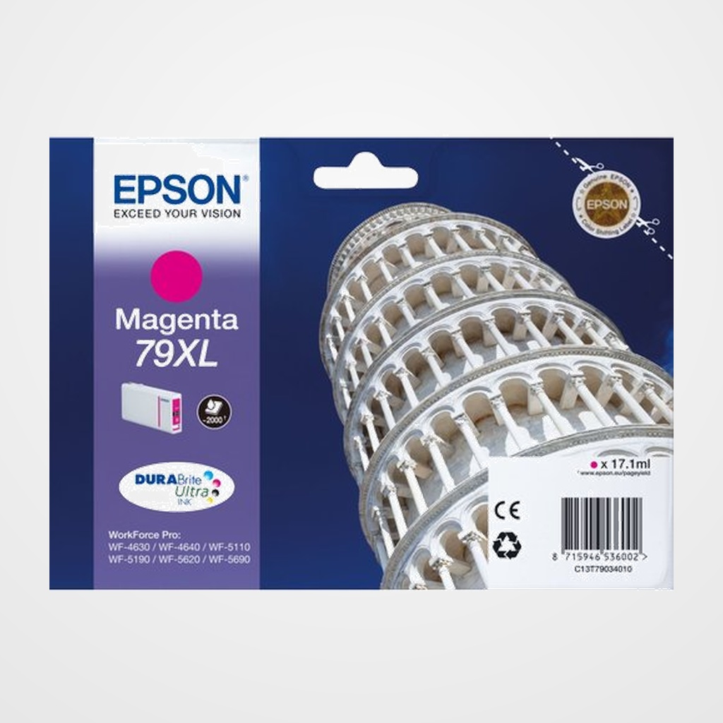 CARTUCHO INKJET EPSON T790340 Nº79XL WORKFORCE PRO WF-4630DWF/WF-4640DTWF/WF-5110DW/WF-5190DW/WF-5620DWF/WF-5690DWF MAGENTA 17,1 ml