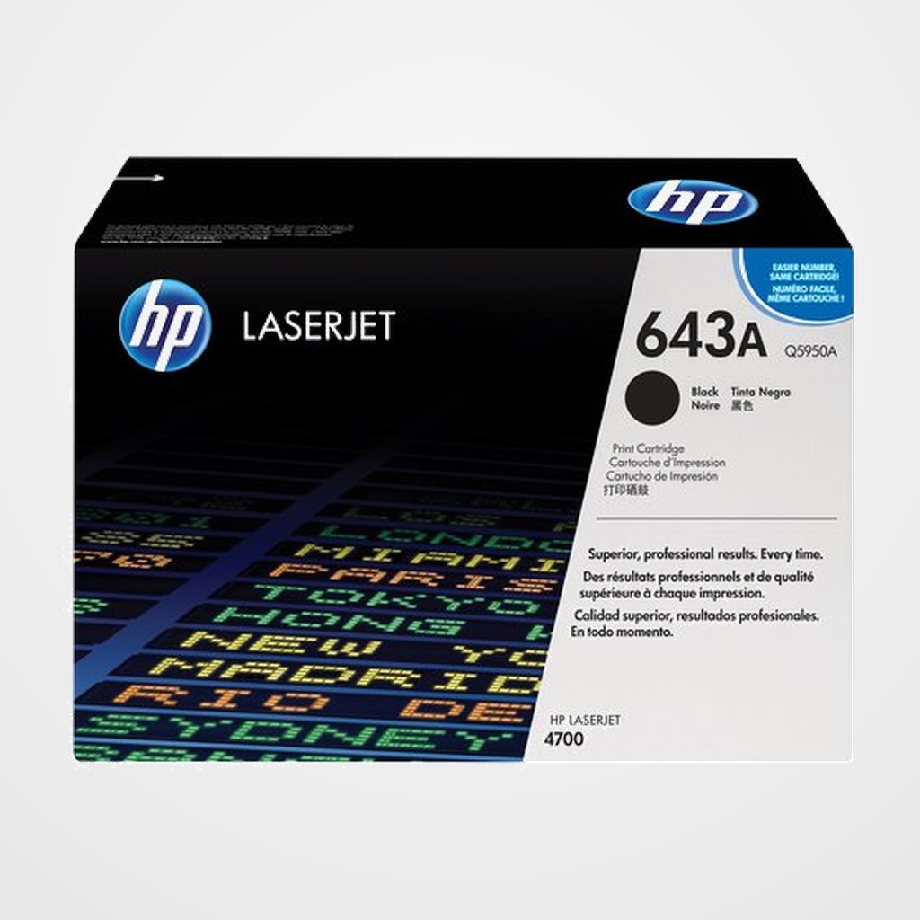 TONER HP Nº 643A Q5950A LASERJET COLOR 4700 NEGRO 11.000 PÁG.