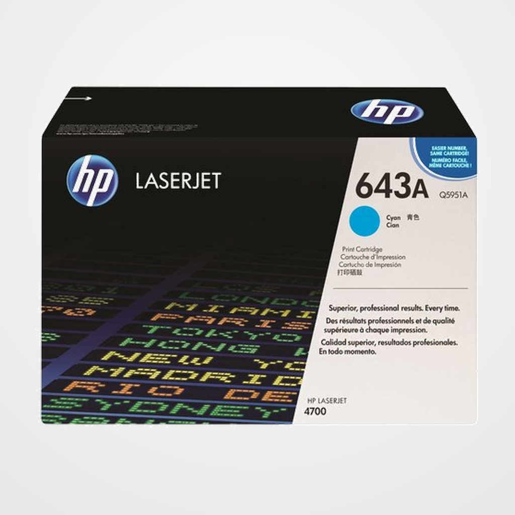 TONER HP Nº 643A Q5951A LASERJET COLOR 4700 CIAN 10.000 PÁG.