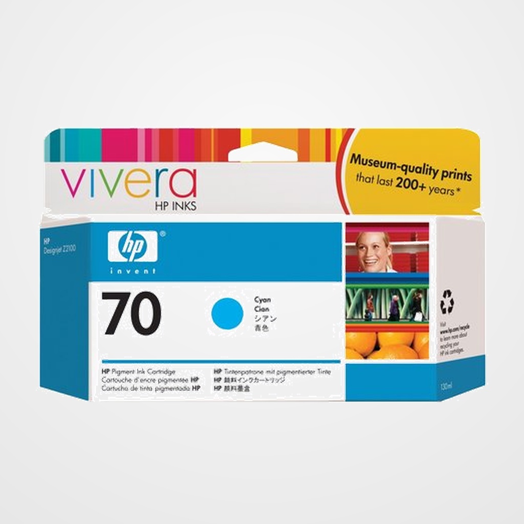 CARTUCHO INKJET HP C9452A Nº70 DESIGNJET Z2100/Z2100 GP/Z3100/Z3100 GP/Z3100PS GP/Z3200/Z3200PS/Z5200/Z5200PS CIAN 130 ML.
