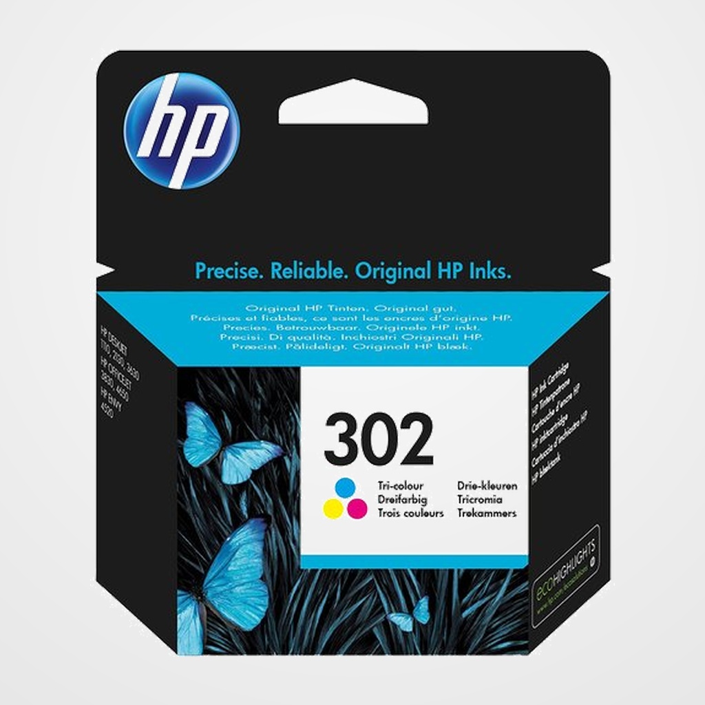 CARTUCHO INKJET HP F6U65AE Nº302 DESKTOP 1010/2130/3630, ENVY 4520/4522, OFFICEJET 3830/3834/4650 TRICOLOR 165 PÁG.