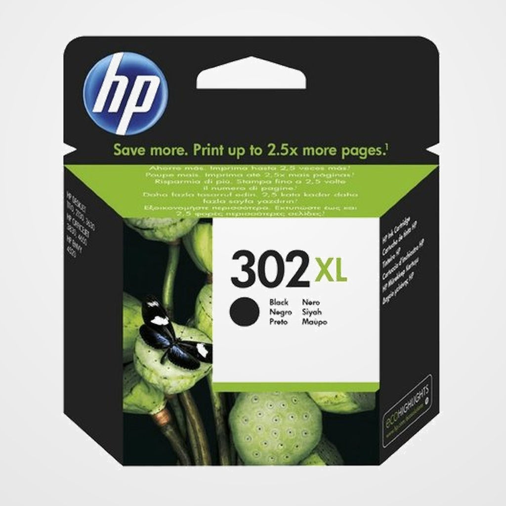 CARTUCHO INKJET HP F6U68AE Nº302XL DESKTOP 1010/2130/3630, ENVY 4520/4522, OFFICEJET 3830/3834/4650 NEGRO 480 PÁG.