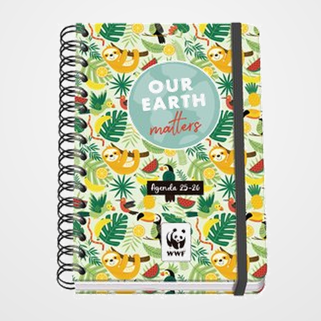 AGENDA ESCOLAR (2025-26) DOHE PREMIUM WWF TROPIC WIRE-O tapa EXTRA A5 215x310 S/V con GOMA