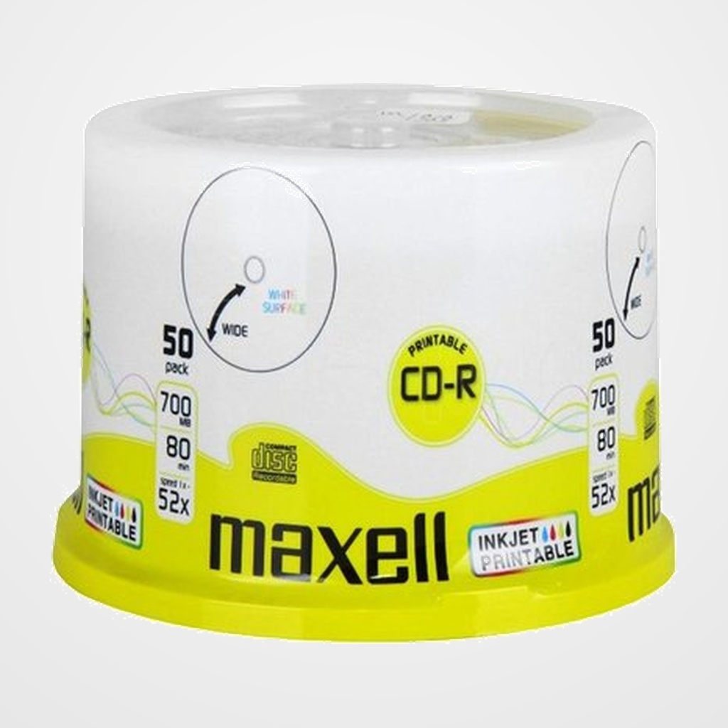 CD-ROM MAXELL 700 MB 80 min. 52x PRINTABLE TARRO DE 50 (Incluye Canon LPI de 4.00) (M190)