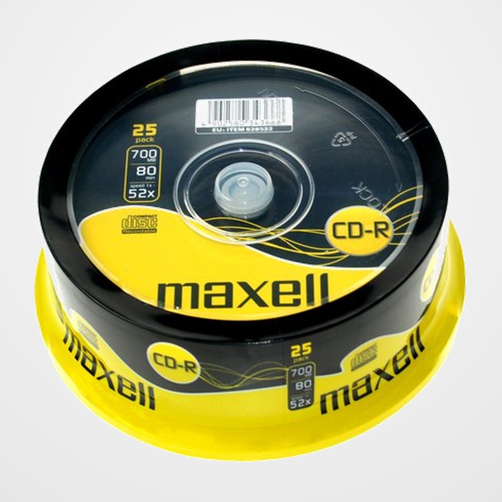 CD-ROM MAXELL 700 MB 80 min. 52x TARRO DE 25 (Incluye Canon LPI de 2.00) (M184)