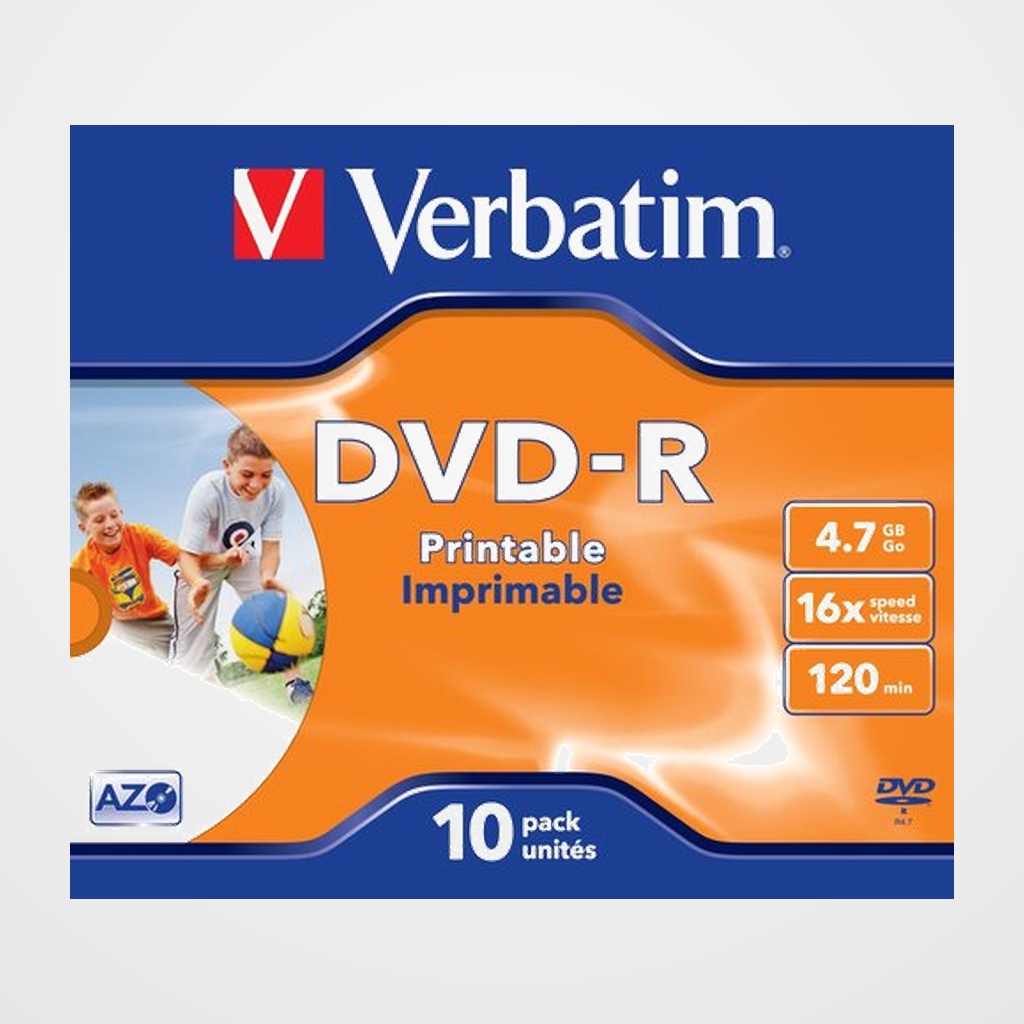DVD -R VERBATIM 4.7GB 16x JEWEL CASE 10 ADVANCED AZO IMPRIMIBLE INKJET (Incluye Canon LPI de 2.10)