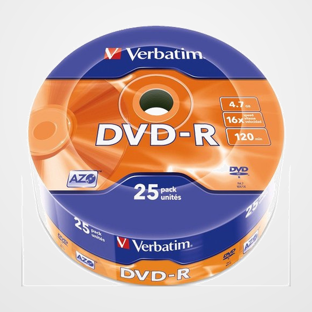 DVD -R VERBATIM 4.7GB 16x SPINDLE 25 ADVANCED AZO (Incluye Canon LPI de 5.25)