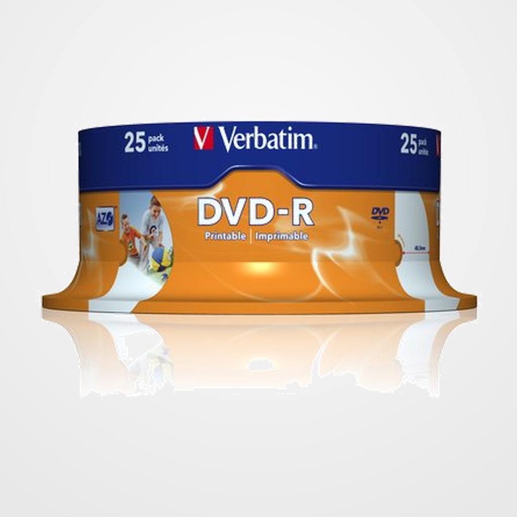 DVD -R VERBATIM 4.7GB 16x SPINDLE 25 IMPRIMIBLE INKJET SUPERFICIE BLANCA ADVANCED AZO (Incluye Canon LPI de 5.25)