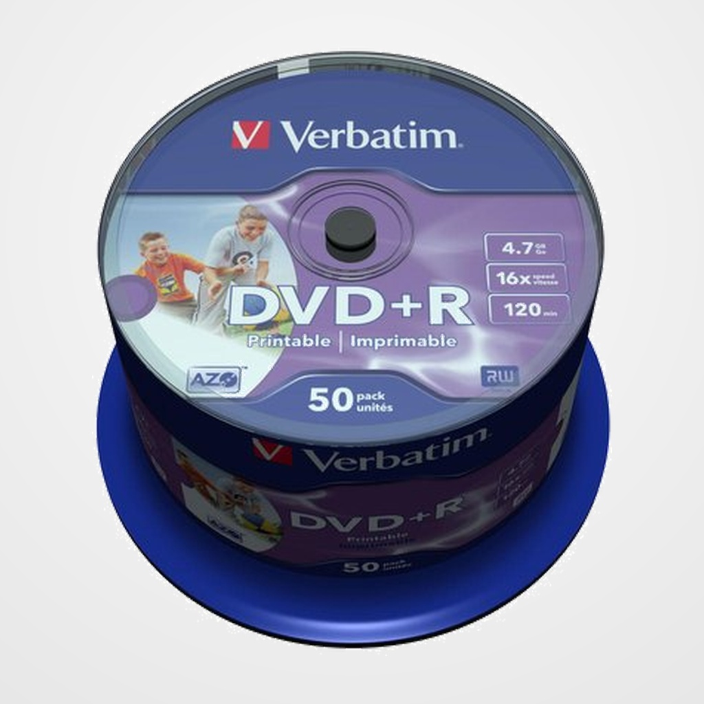 DVD +R VERBATIM 4.7GB 16x SPINDLE 50 IMPRIMIBLE INKJET ADVANCED AZO (Incluye Canon LPI de 10.50)