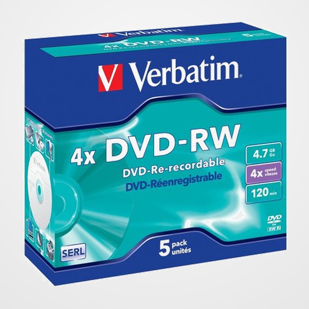 DVD -RW VERBATIM 4.7GB 4x PACK 5 JEWEL CASE (Incluye Canon LPI de 1.40)