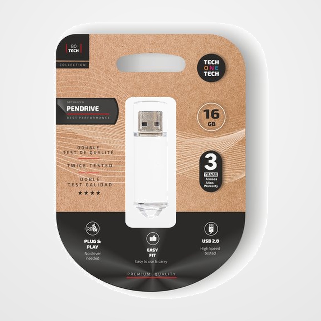 MEMORIA USB 16GB TECH-ONE-TECH BASIC 2.0 BLANCO (Incluye Canon LPI de 0.24)