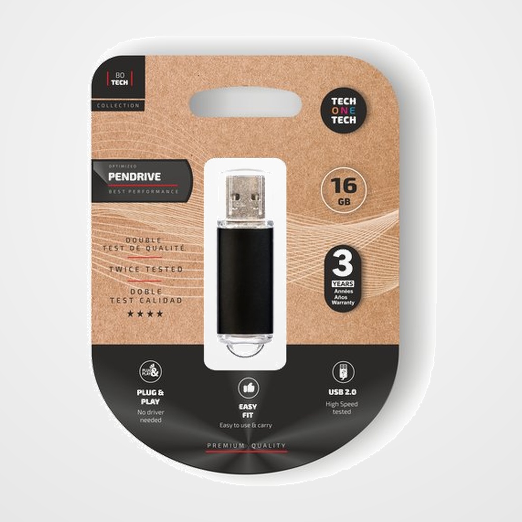 MEMORIA USB 16GB TECH-ONE-TECH BASIC 2.0 NEGRO (Incluye Canon LPI de 0.24)