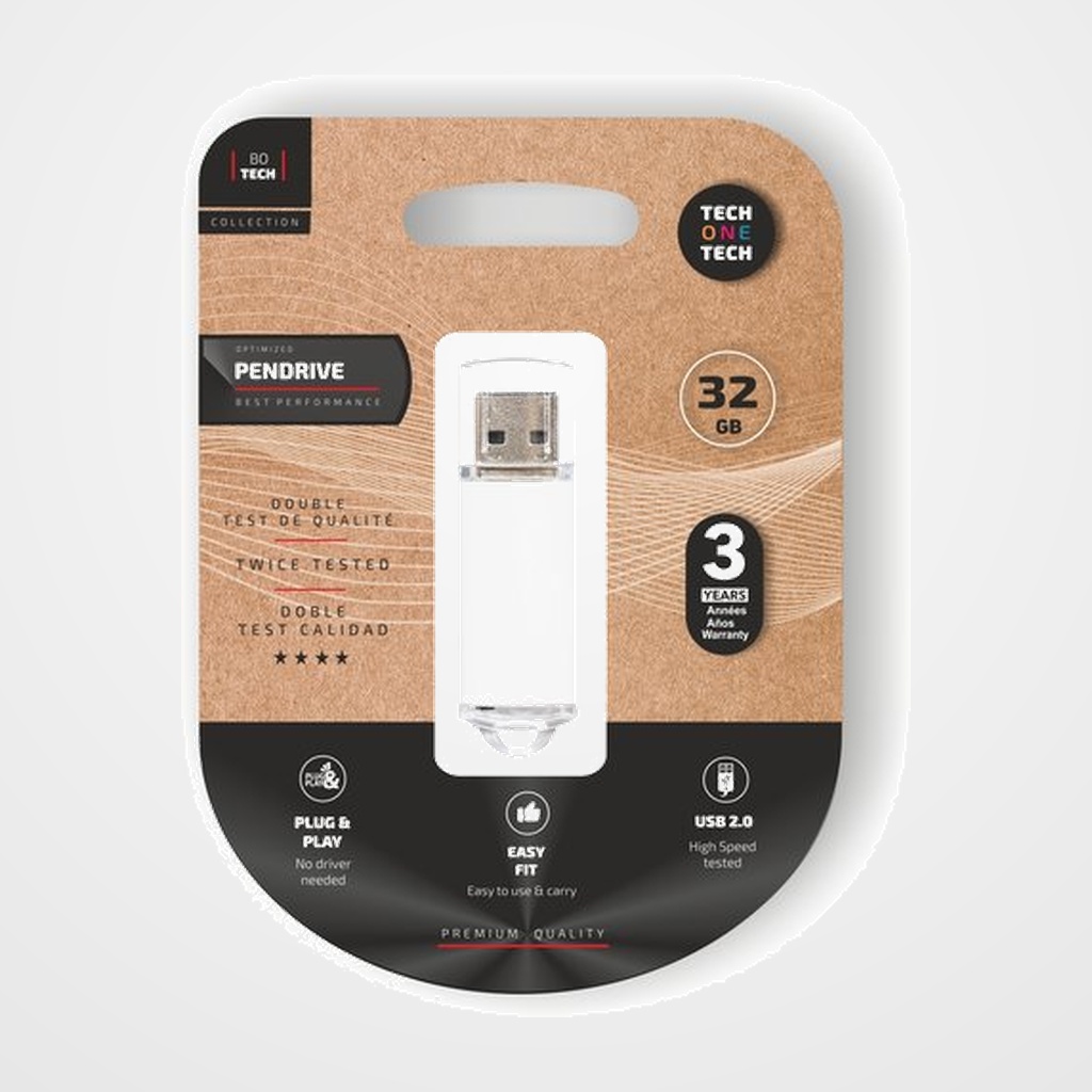 MEMORIA USB 32GB TECH-ONE-TECH BASIC 2.0 BLANCO (Incluye Canon LPI de 0.24)