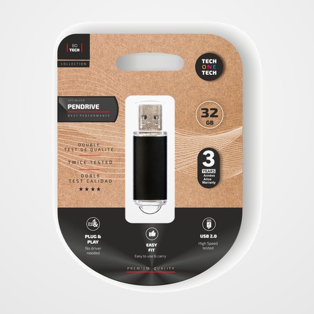 MEMORIA USB 32GB TECH-ONE-TECH BASIC 2.0 NEGRO (Incluye Canon LPI de 0.24)