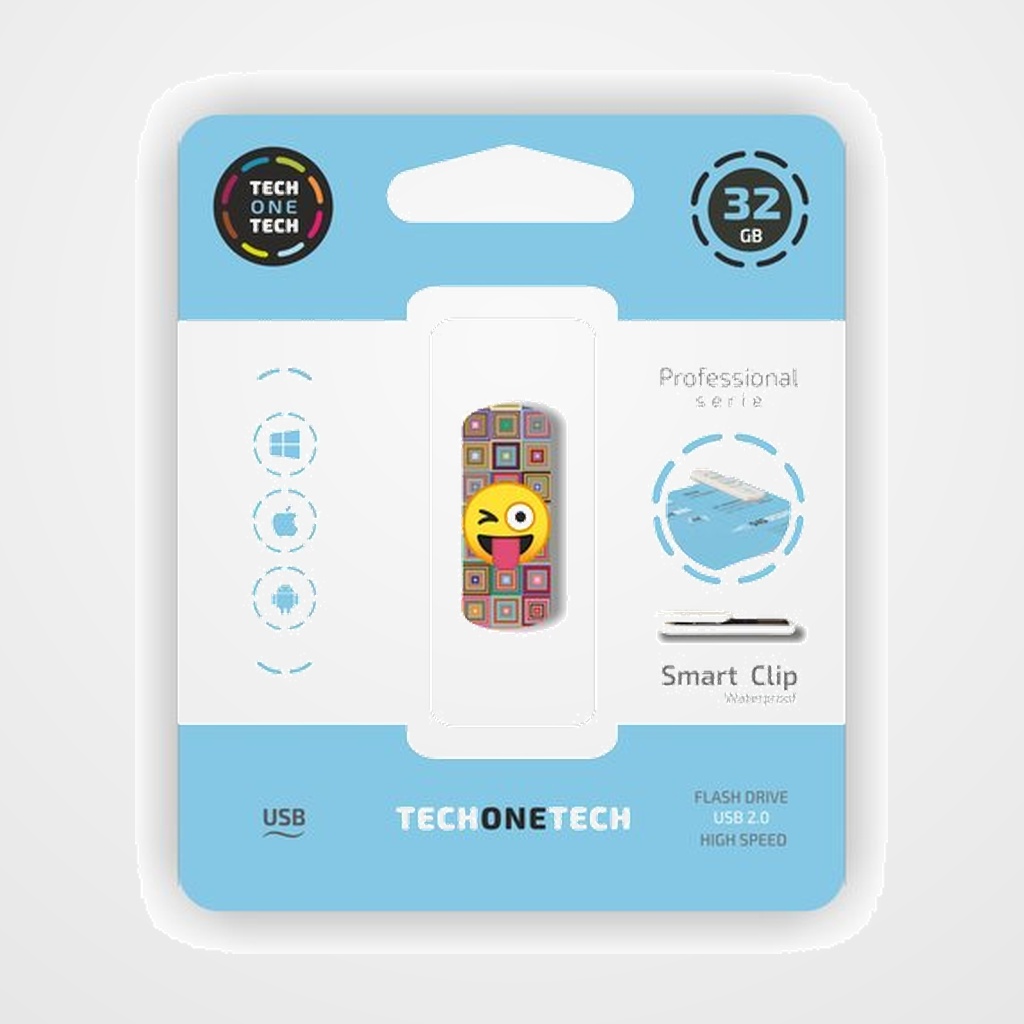 MEMORIA USB 32GB TECH-ONE-TECH EMOJI GUIÑO 2.0 (Incluye Canon LPI de 0.24)