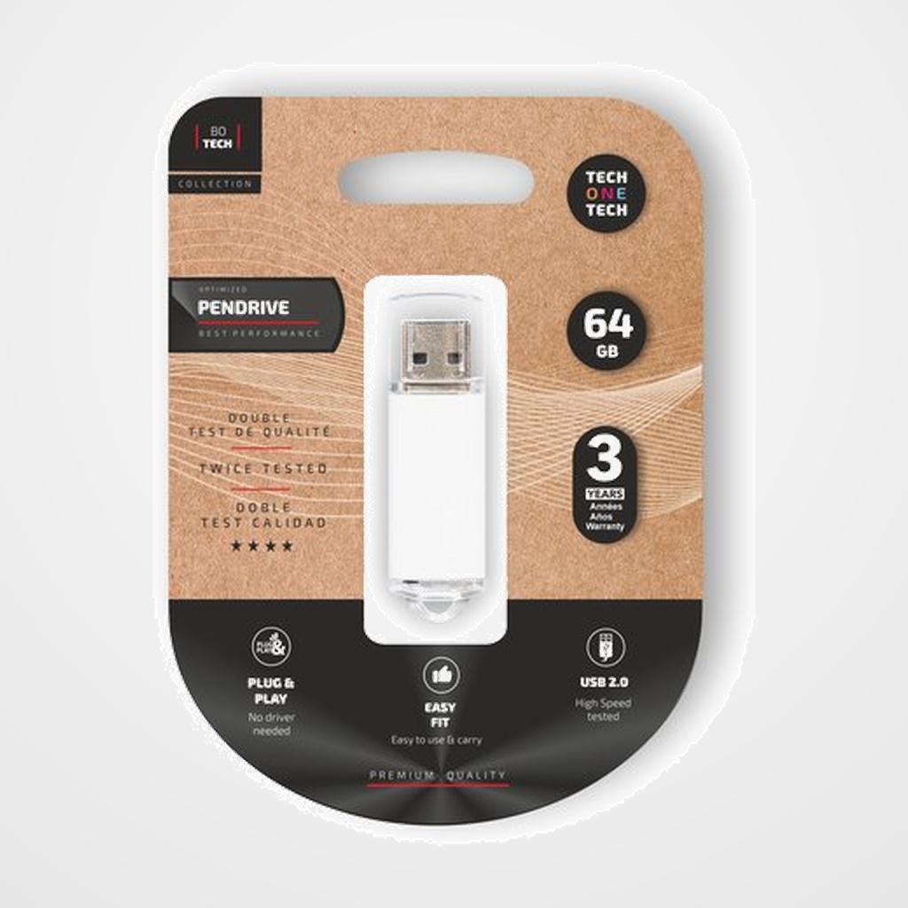 MEMORIA USB 64GB TECH-ONE-TECH BASIC 2.0 BLANCO (Incluye Canon LPI de 0.24)