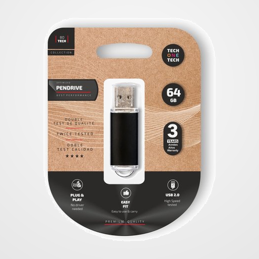 MEMORIA USB 64GB TECH-ONE-TECH BASIC 2.0 NEGRO (Incluye Canon LPI de 0.24)