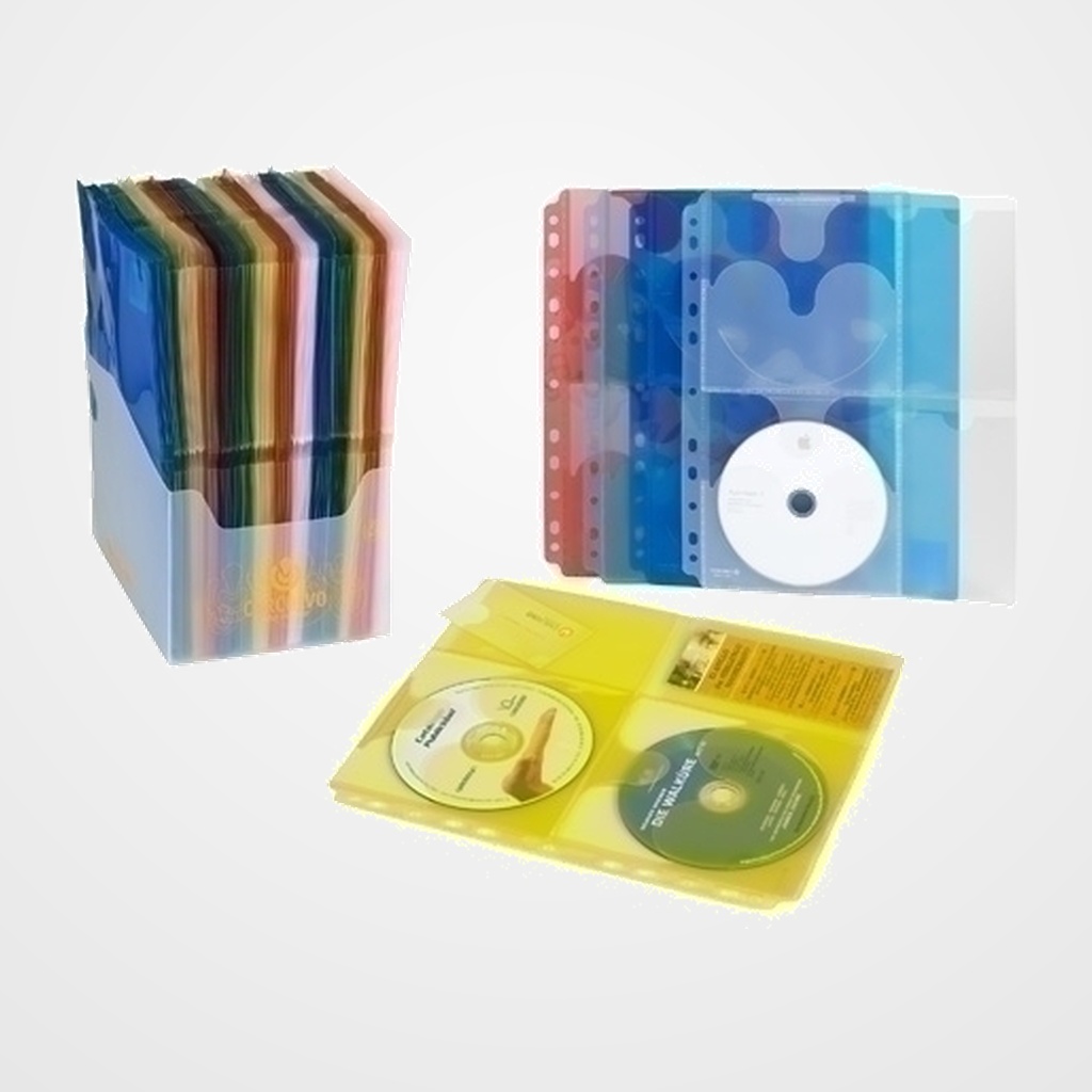 FUNDA CD/DVD CARCHIVO PP A4 con 11 TALAD. (4 CD + 4 TARJ.) COLORES