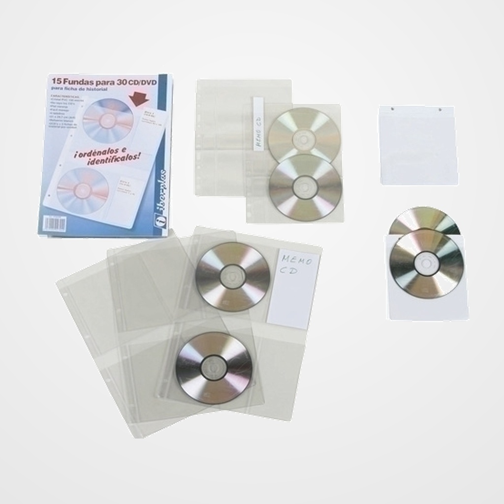 FUNDA CD/DVD IBERPLAS PVC A4 con 4 TALAD. C/REFZO. 2 DPTO. (150µ) PAQUETE de 15