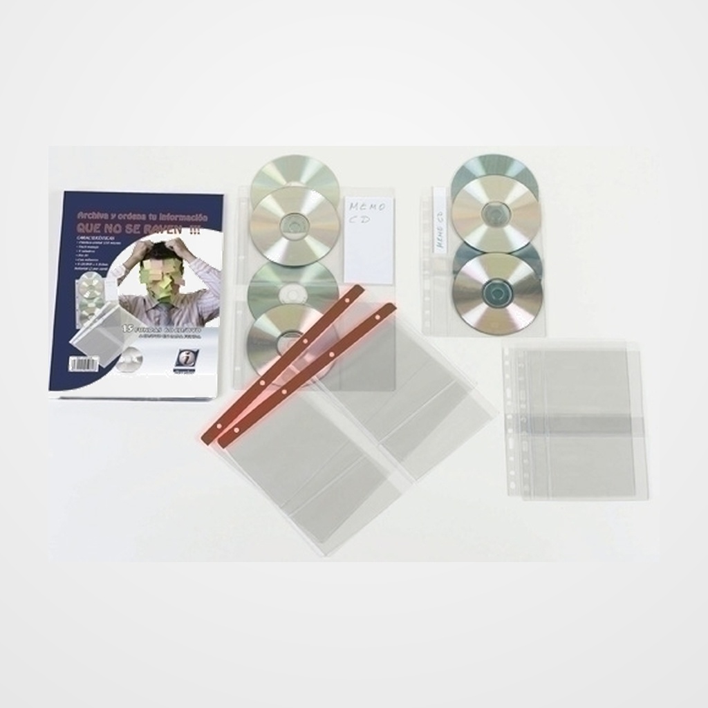 FUNDA CD/DVD IBERPLAS PVC A4 con 4 TALAD. C/REFZO. 4 DPTO. (150µ) PAQUETE de 15