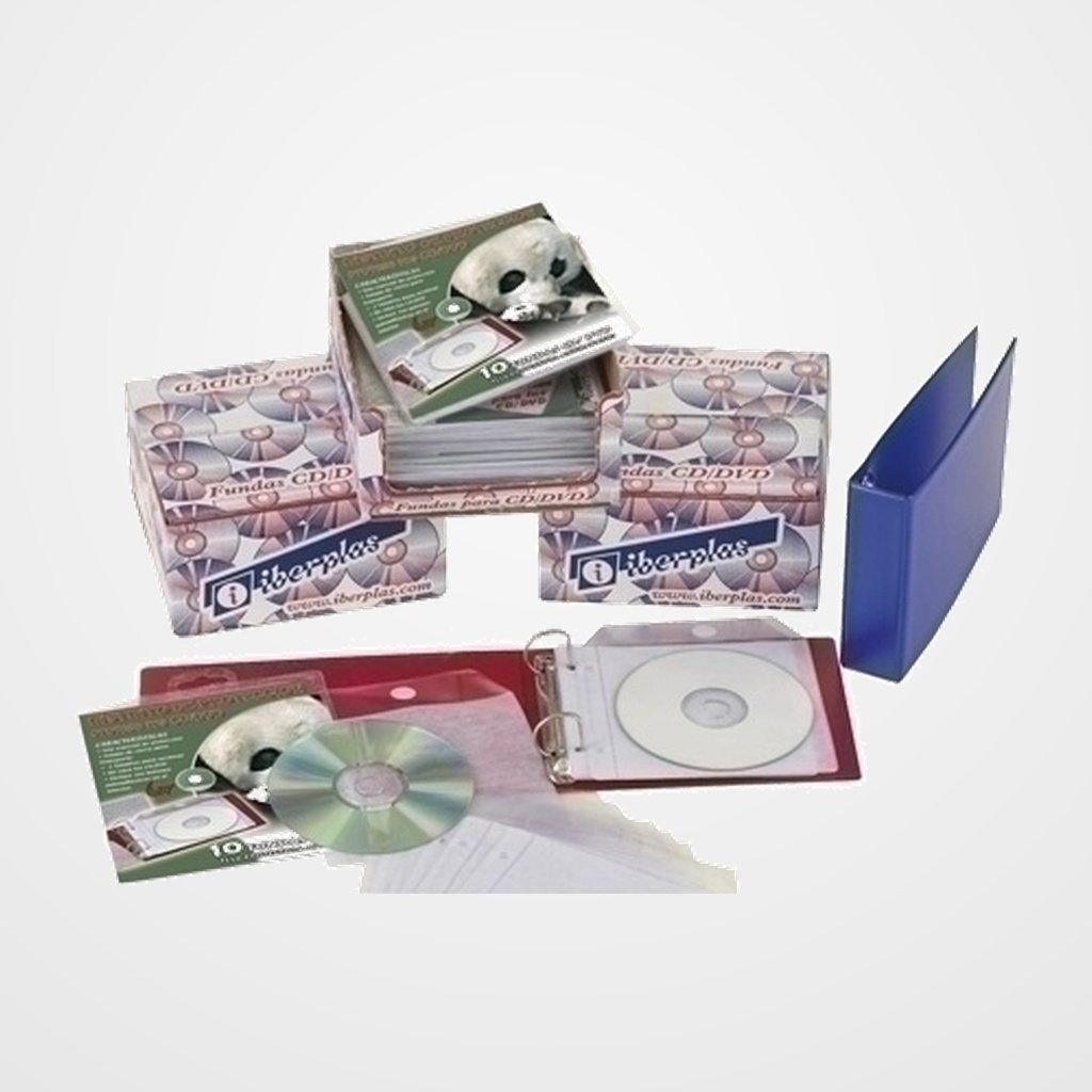 FUNDA CD/DVD IBERPLAS PVC 125x125 SOLAPA con TALAD. Y PROTECCION (140µ) PAQUETE de 10