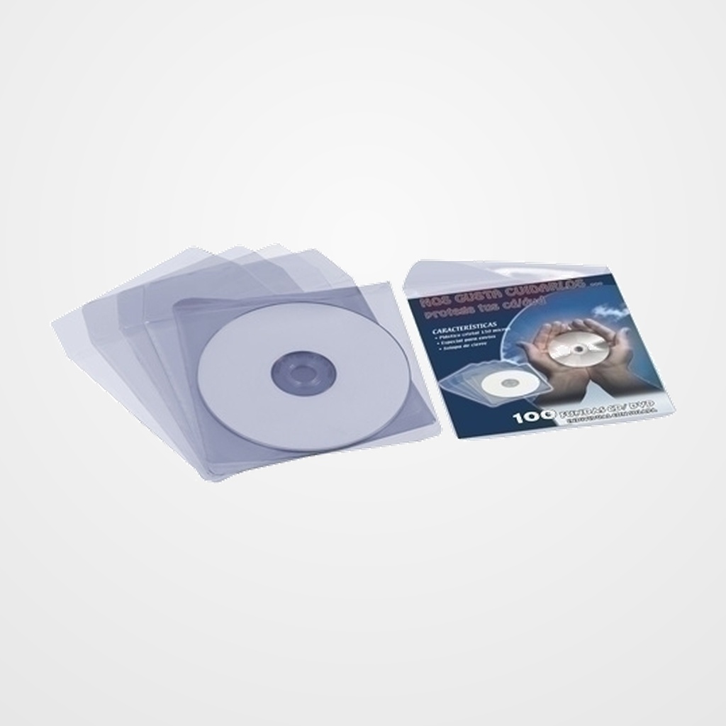 FUNDA CD/DVD IBERPLAS PVC 130x130 SOLAPA (100µ) PAQUETE de 100