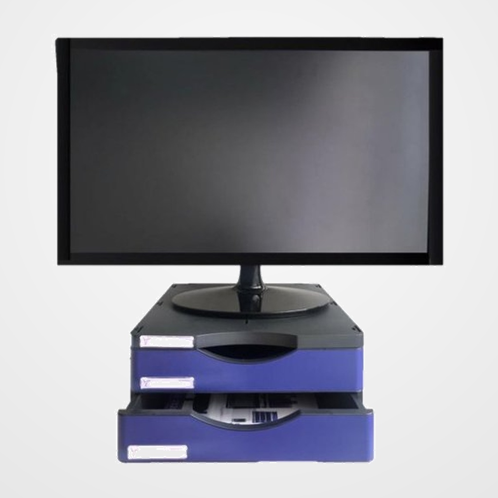 SOPORTE MONITOR ARCHIVO 2000 CON 2 CAJONES NEGRO/AZUL