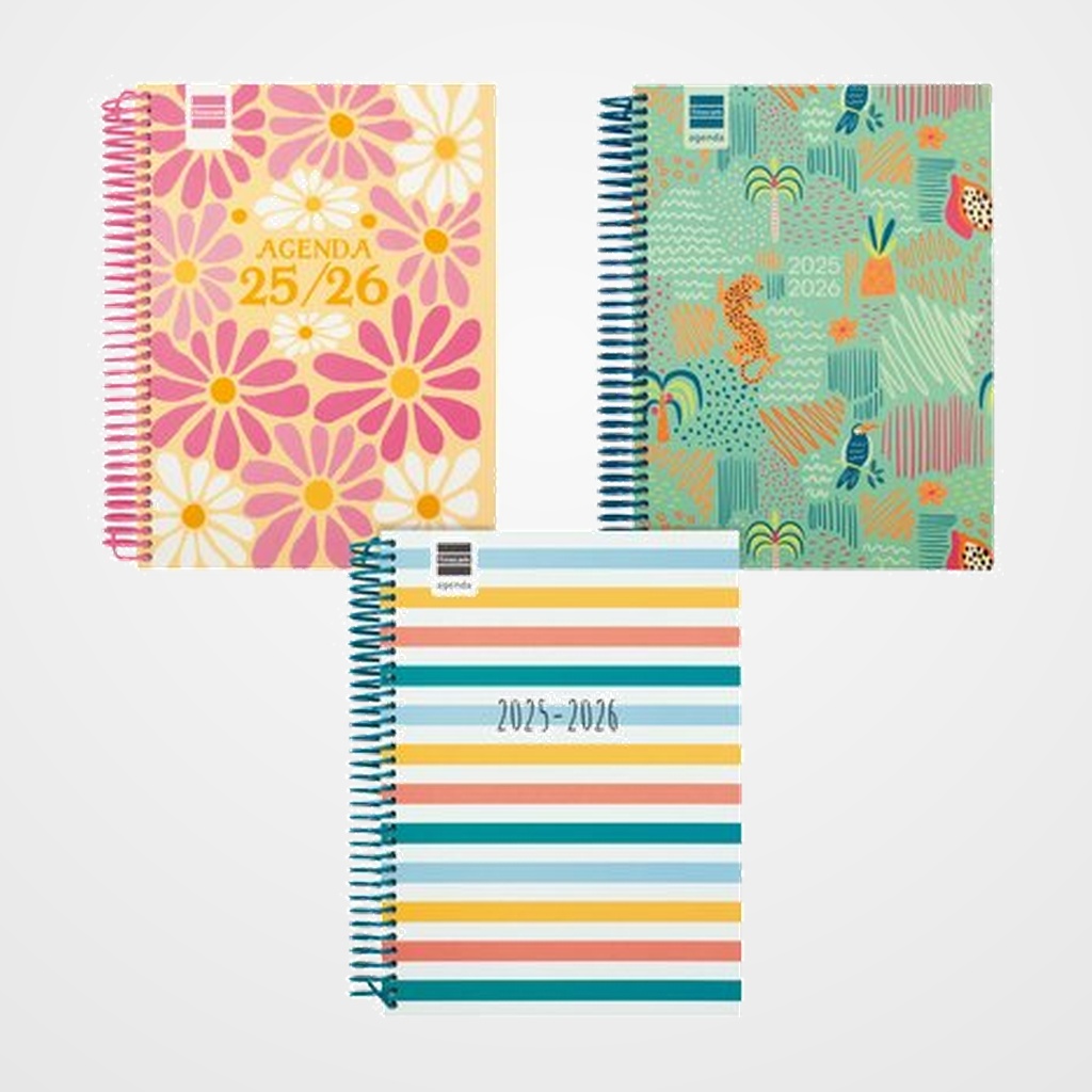 AGENDA ESCOLAR (2025-26) FINOCAM CATALAN DIVA ESPIRAL tapa EXTRADURA D/P 4º 155x212 ASSORTIMENT PACK DE 6