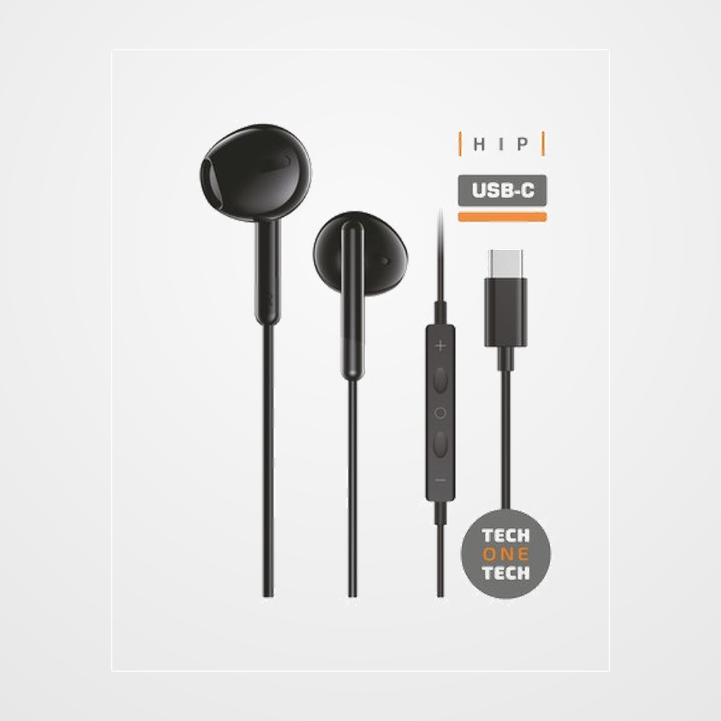 AURICULARES TECH-ONE-TECH EARTECH DE BOTON CON CONECTOR USB-C MICROFONO INTEGRADO NEGRO