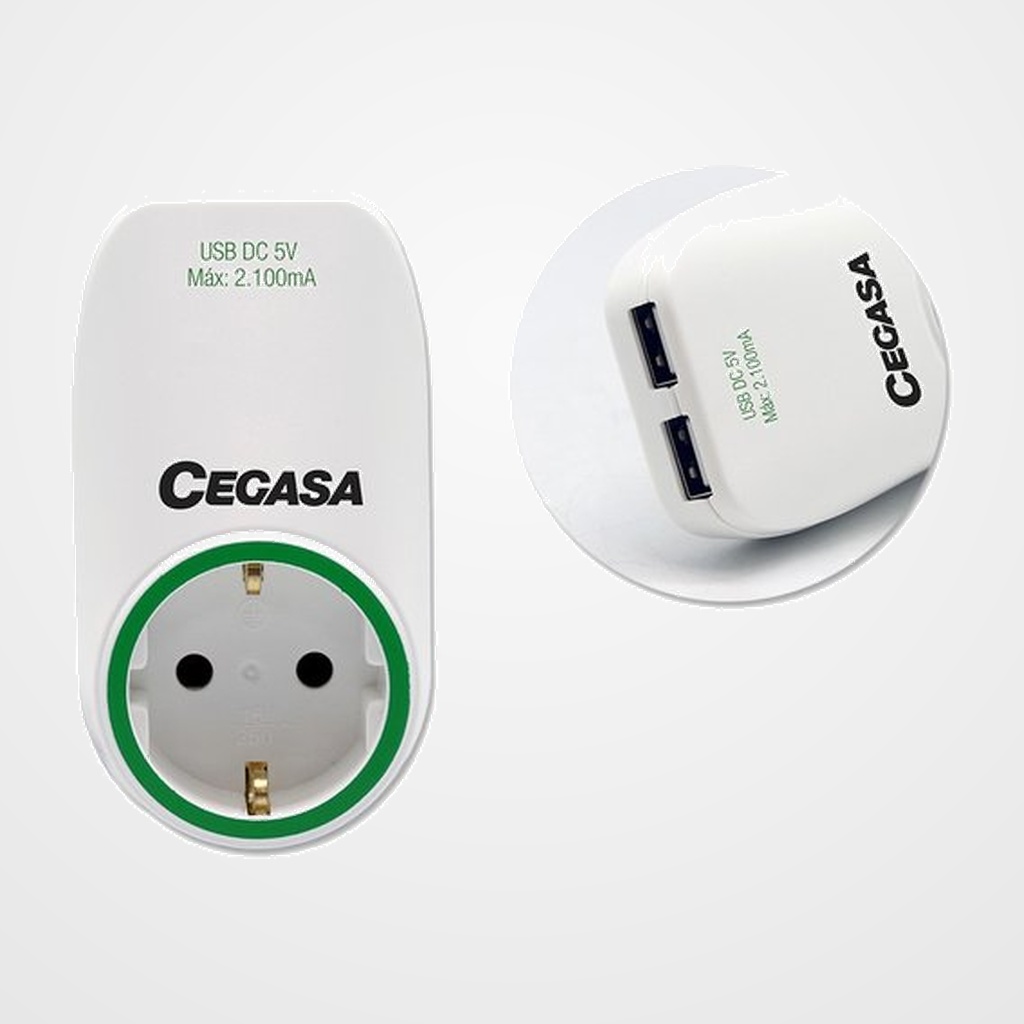 ENCHUFE ADAPTADOR CEGASA SCHUKO + 2 USB