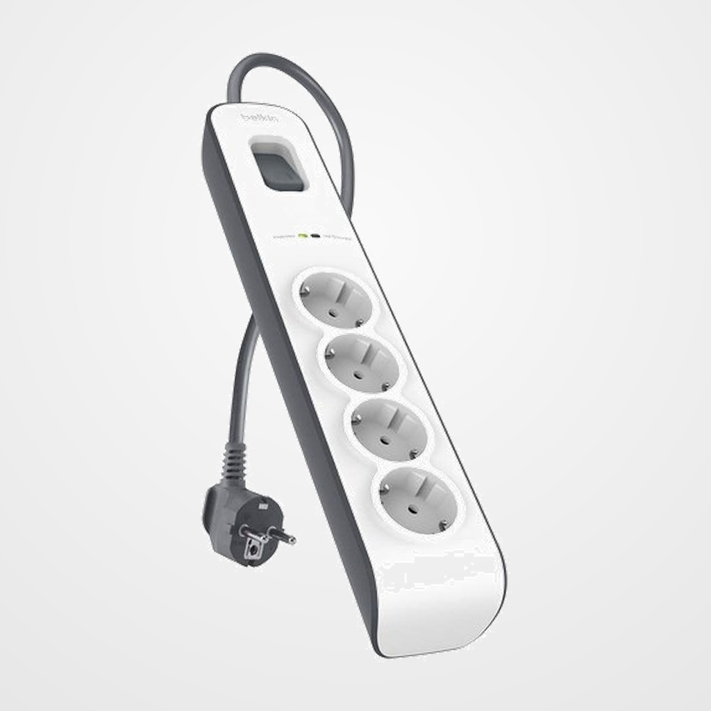 ENCHUFE PROTECTOR BELKIN 4 SALIDAS (REGLETA) CON PROTECCION CONTRA SOBRETENSIONES CABLE 2 METROS BLANCO/GRIS