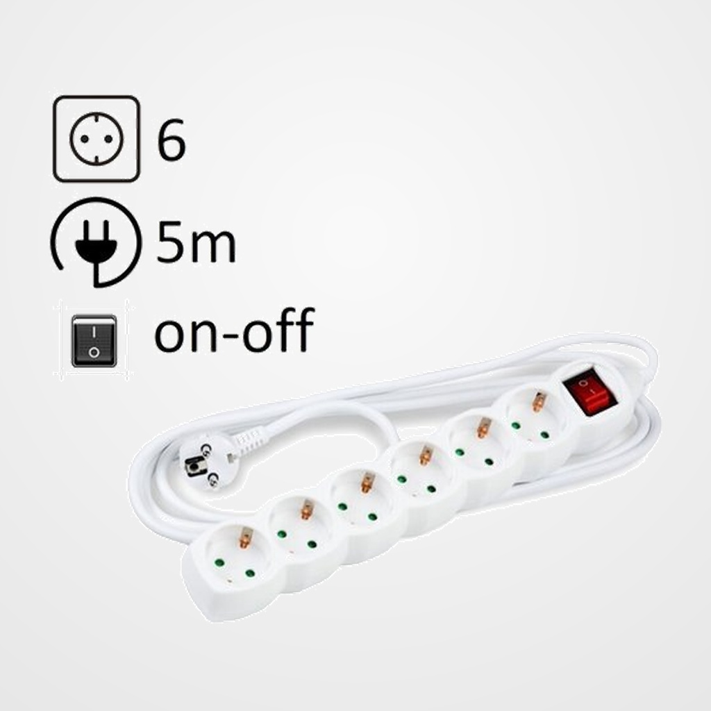 ENCHUFE PROTECTOR 6 SALIDAS (REGLETA) CABLE 5 METROS