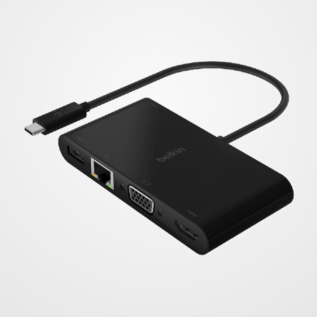 ADAPTADOR BELKIN USB-C A USB-A 3.0 , ETHERNET, VGA Y HDMI (4K) + CARGA 100W NEGRO