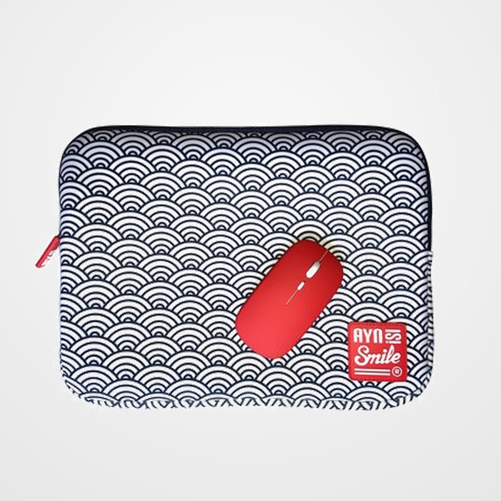 [42201547] FUNDA PORTATIL SMILE SLEEVE NEOPRENO 13  KIMONO SEIGAIHA CON RATON INALAMBRICO