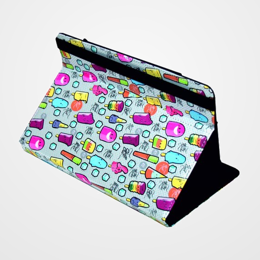 FUNDA TABLET SILVER HT ESTAMPADA UNIVERSAL 9 -11  COOL ICE POP METAL BLANCO PUNTOS AZULES