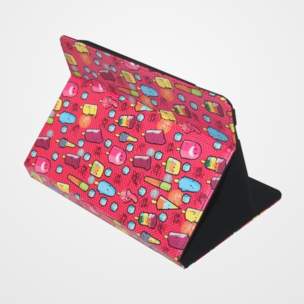 FUNDA TABLET SILVER HT ESTAMPADA UNIVERSAL 9 -11  COOL ICE POP METAL ROJO PUNTOS BLANCOS