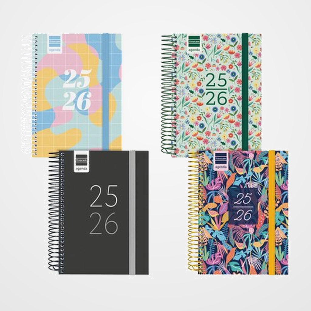 AGENDA ESCOLAR (2025-26) FINOCAM CATALAN SECUNDARIA ESPIRAL tapa PP D/P 8º 120x164 con GOMA ASSORTIMENT PACK de 8