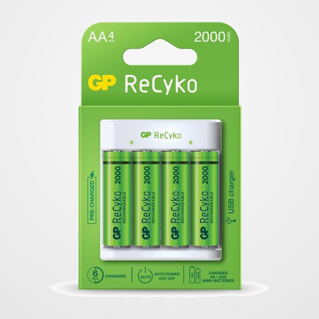 CARGADOR DE PILAS GP + 4 PILAS (2x AA 2100 Mah + 2x AAA 850 Mah) (G641)