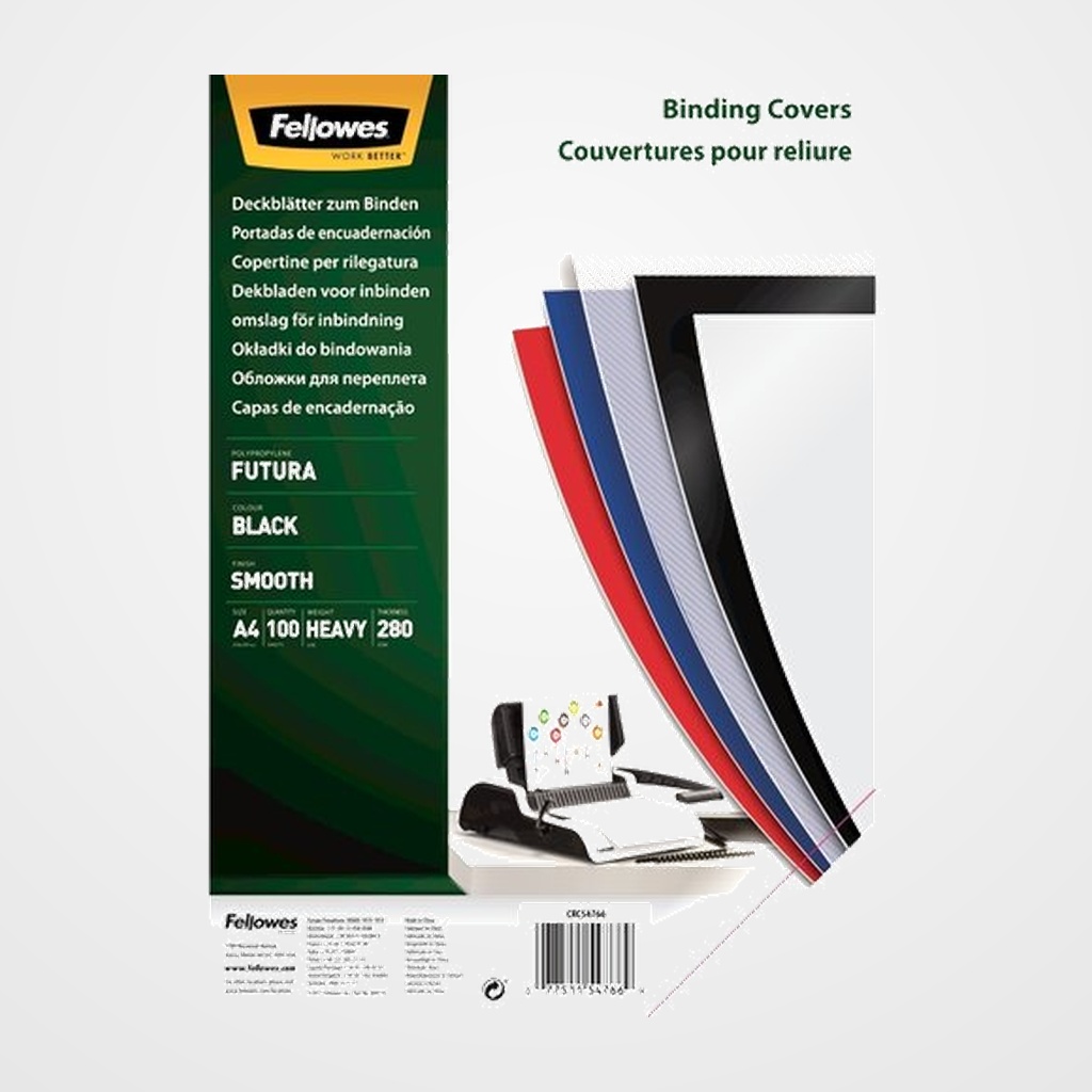 TAPA de ENCUADERNAR FELLOWES A4 0,28 mm PP op.NEGRO CAJA de 100
