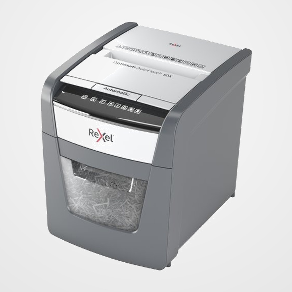 DESTRUCTORA OPTIMUM AUTO+ 50X (6/50h PARTIC.) Nv.seg.4 - particula 4x28mm, dep.20L Alimentador automático de 50h A4 80gr