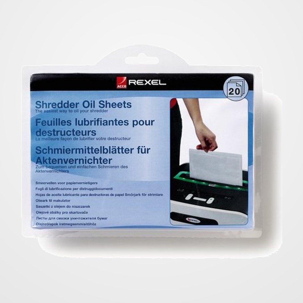 ACEITE para DESTRUCTORAS REXEL en HOJAS PACK de 20