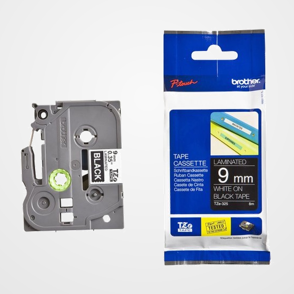 CINTA de ROTULAR BROTHER LAMINADA 8m  9mm BLANCO sobre NEGRO