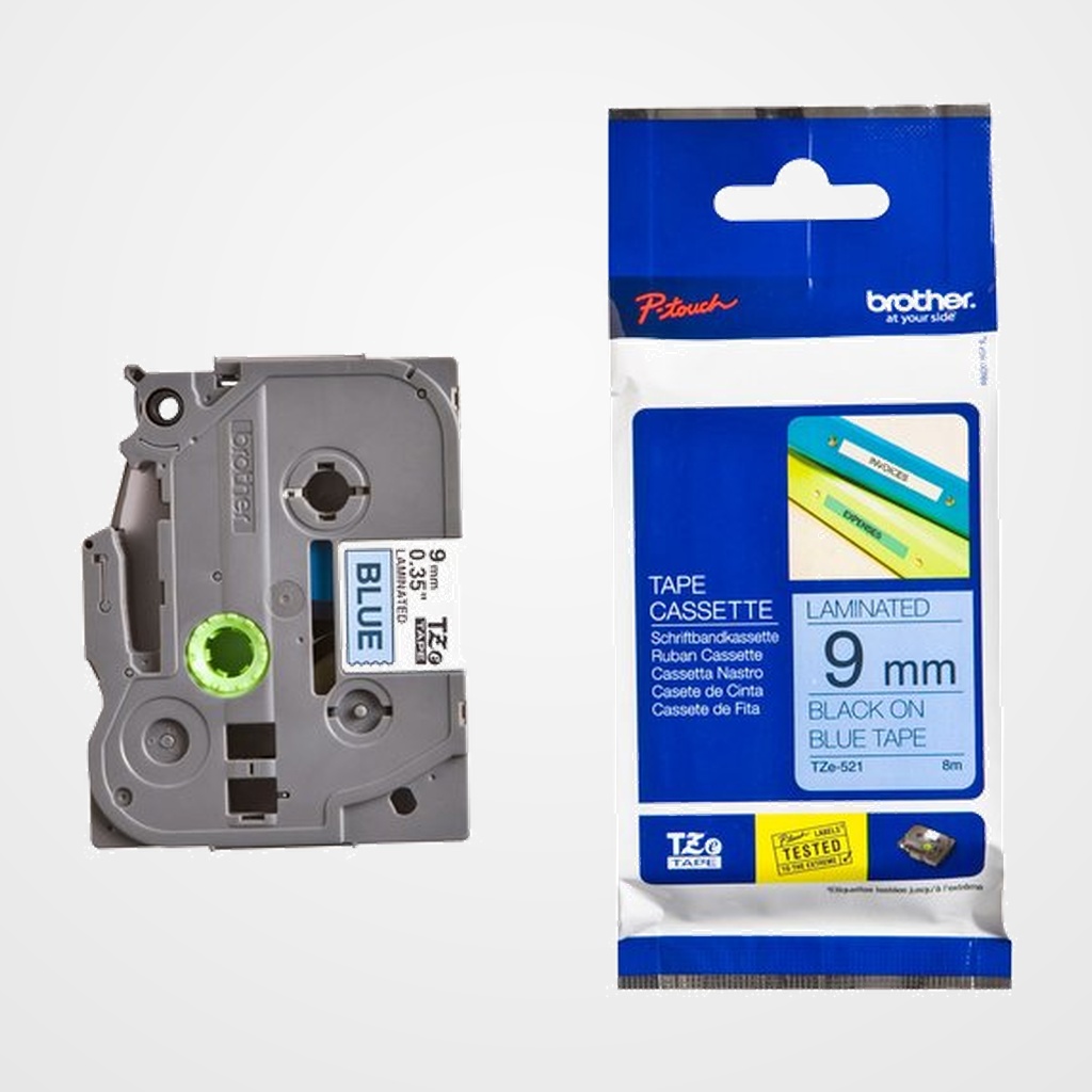 CINTA de ROTULAR BROTHER LAMINADA 8m  9mm NEGRO sobre AZUL