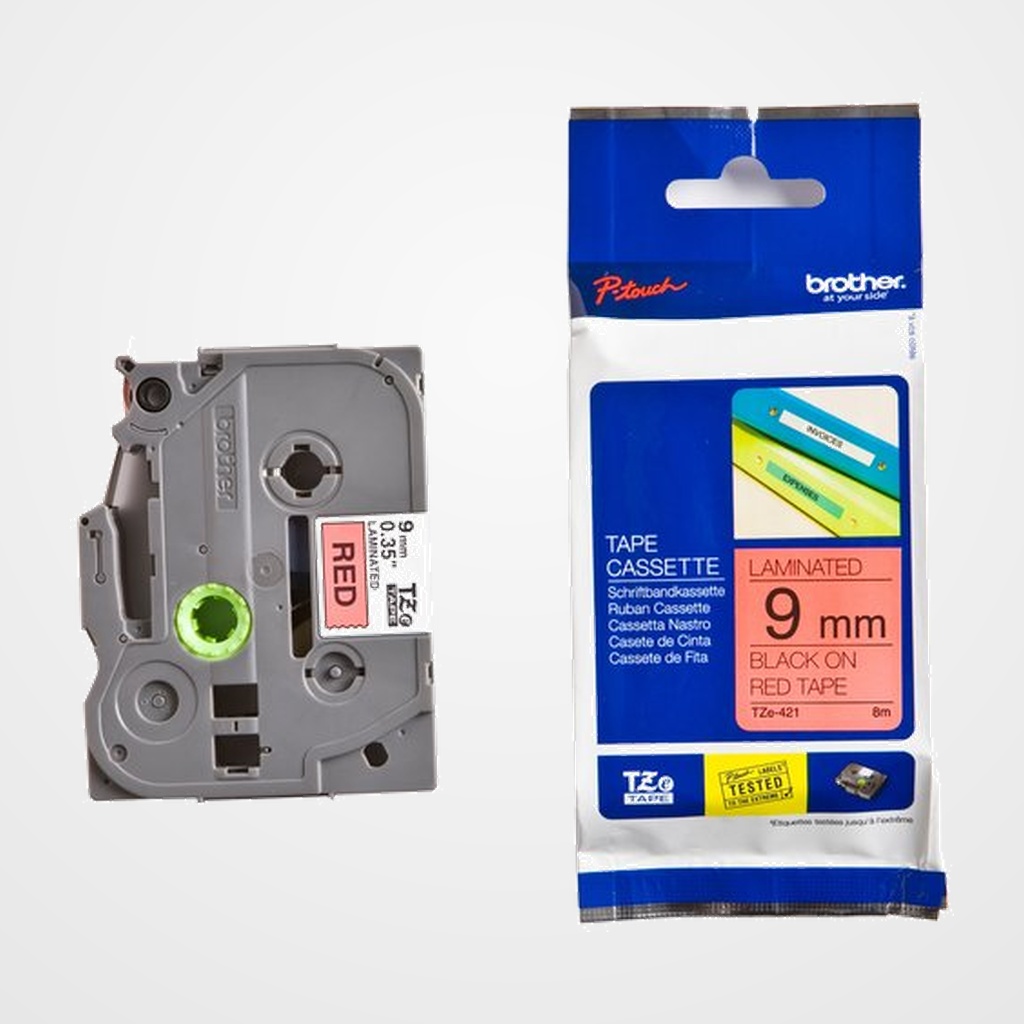 CINTA de ROTULAR BROTHER LAMINADA 8m  9mm NEGRO sobre ROJO