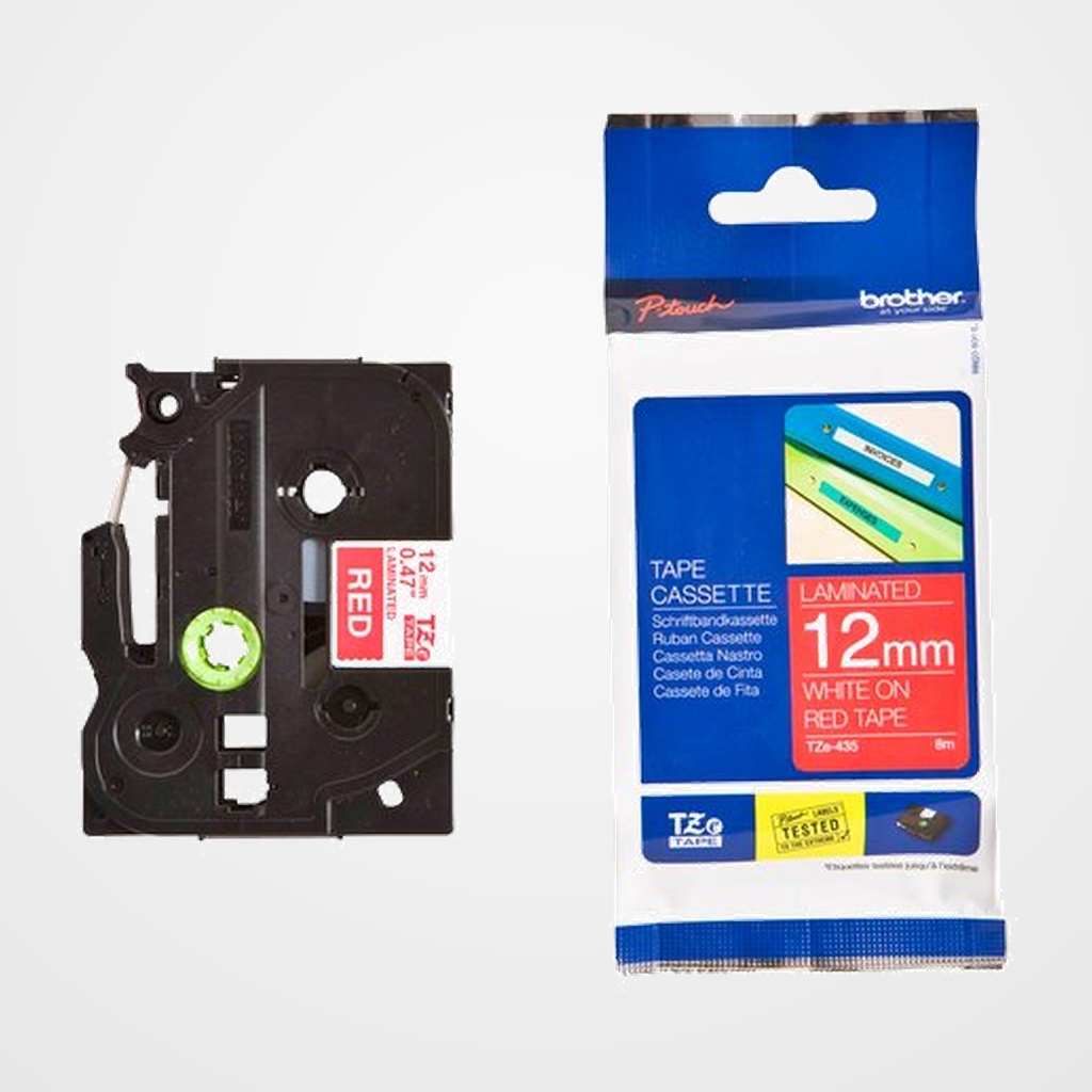 CINTA de ROTULAR BROTHER LAMINADA 8m 12mm BLANCO sobre ROJO